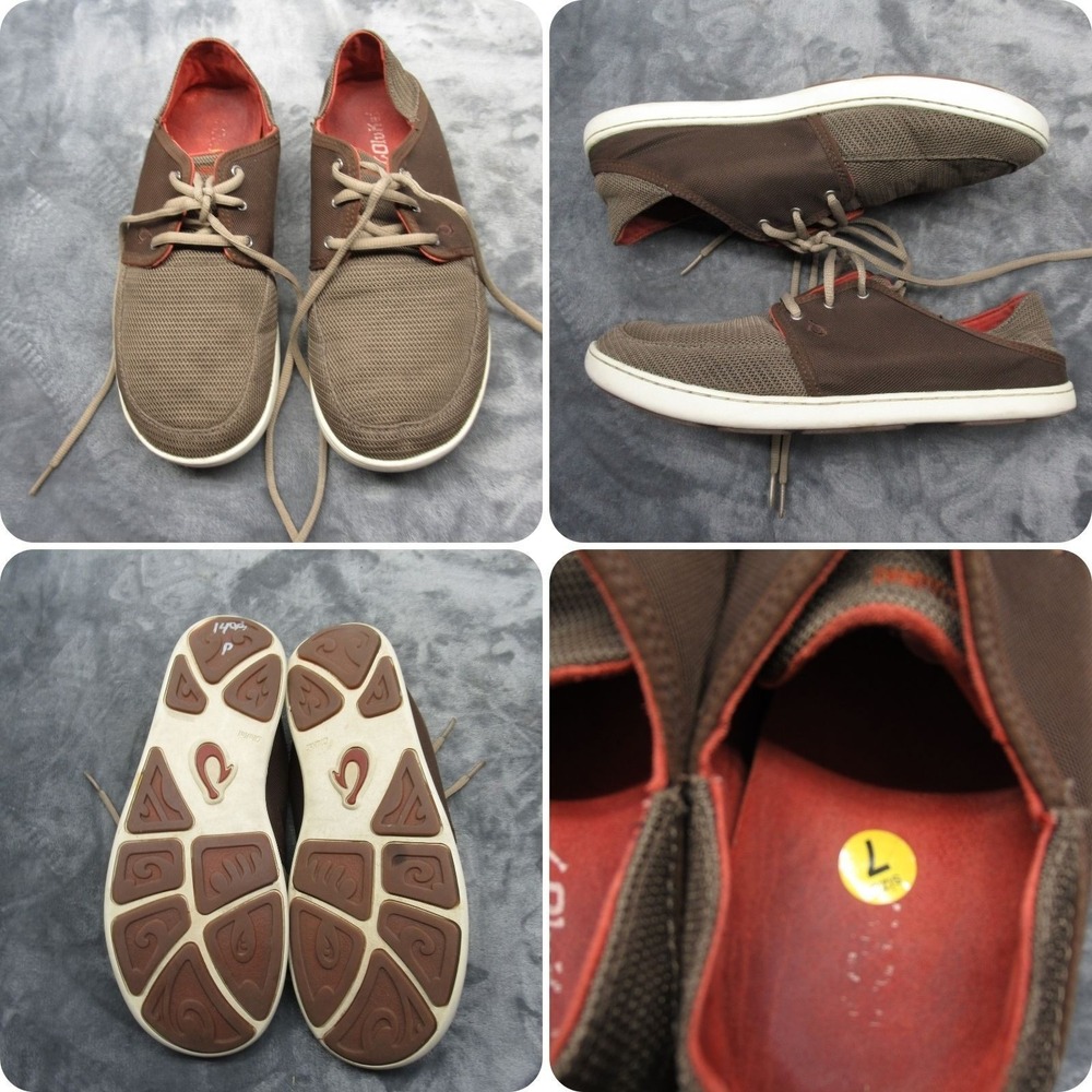 OluKai Nohea Shoes Men 7 Brown Comfort Mesh Breathable Lace Up Sneakers Casual